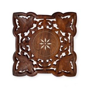 Vintage Hand Carved Solid Wood Trivet Openwork Vines Leaves Gallery Wall Art